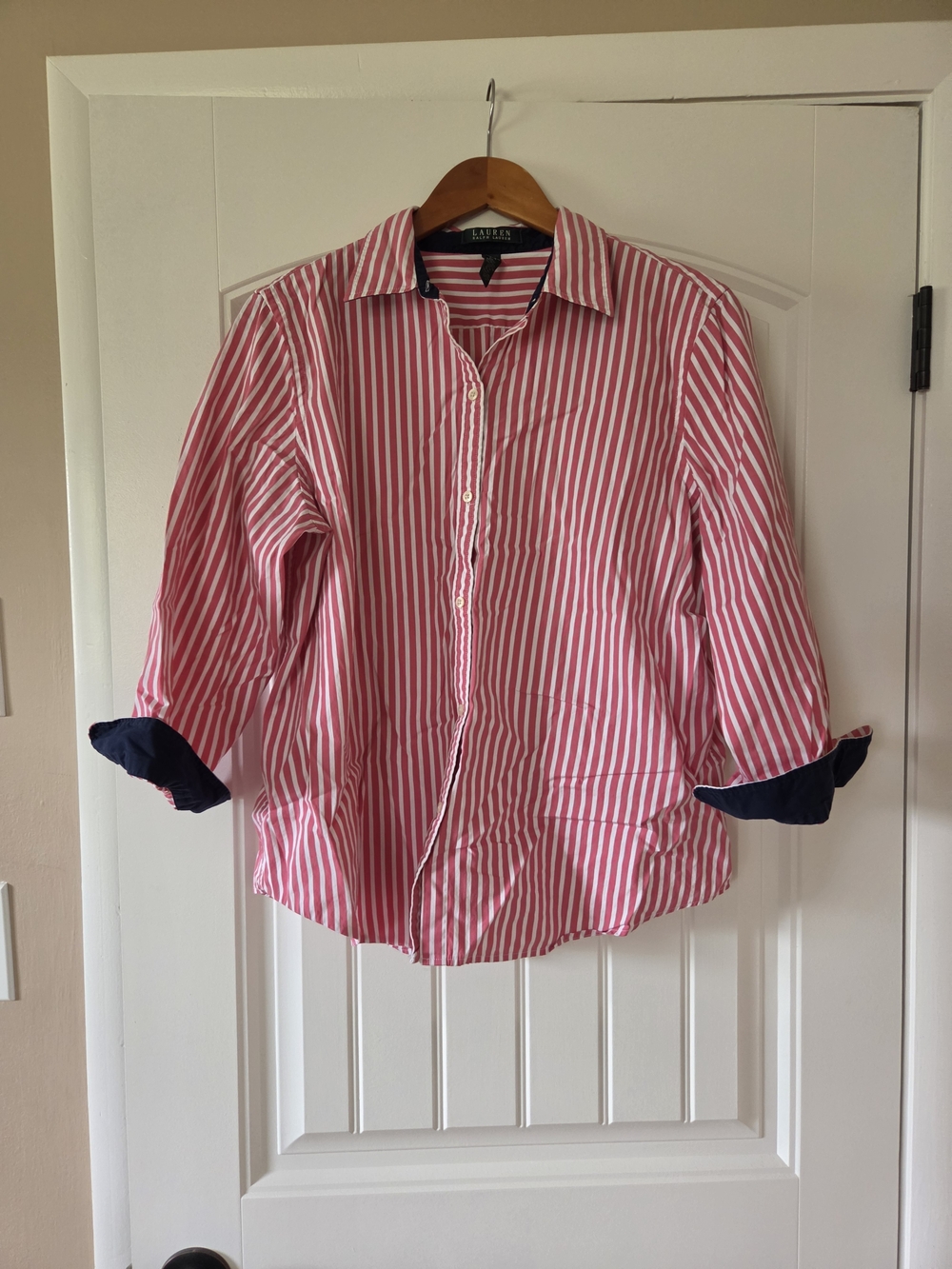 Lauren Ralph Lauren Pink and White Striped Cotton Oxford
